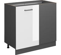 Meuble d'angle R-Line, 86cm sans PT, Blanc Haute brillance, Anthracite, Vicco
