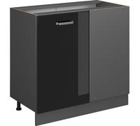 Vicco meuble d'angle R-Line, 86 cm sans plan de travail, Noir Haute brillance/Anthracite