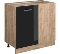 Vicco meuble d'angle R-Line, 86 cm sans plan de travail, Noir Haute brillance/Chêne de force doré