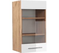 Vicco Meuble de Cuisine Haut vitré Fame-Line, Blanc Haute Brillance/Chêne de Force doré, 40 cm