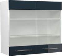 Vicco meuble de cuisine haut vitré Fame-Line, 80 cm, Bleu foncé brillant/Blanc