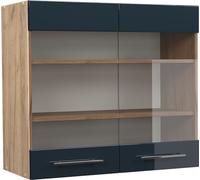 Vicco Meuble de Cuisine Haut vitré Fame-Line, Bleu foncé Brillant/Chêne de Force doré, 80 cm
