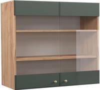 Vicco Meuble de Cuisine Haut vitré Fame-Line, Vert Or Campagne/Chêne de Force doré, 80 cm