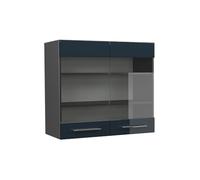 Vicco Meuble de Cuisine Haut vitré Fame-Line, Bleu foncé Brillant/Anthracite, 80 cm