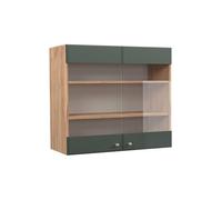 Vicco Meuble de Cuisine Haut vitré Fame-Line, Vert Or Campagne/Chêne de Force doré, 80 cm