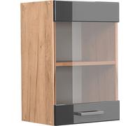 Vicco meuble de cuisine haut vitré R-Line, 40 cm, Anthracite Haute brillance/Chêne de force doré