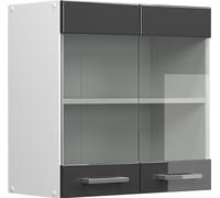 Vicco meuble de cuisine haut vitré R-Line, 60 cm, Anthracite Haute brillance/Blanc