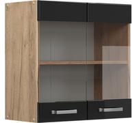Vicco Meuble de Cuisine Haut vitré R-Line, Noir Haute Brillance/Chêne de Force doré, 60 cm