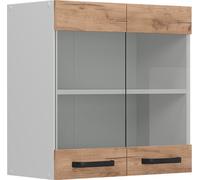 Vicco Meuble de cuisine haut vitré R-Line, 60cm, Chêne de force doré/Blanc