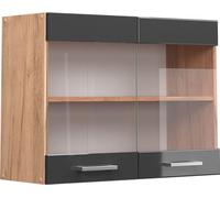 Vicco meuble de cuisine haut vitré R-Line, 80 cm, Anthracite Haute brillance/Chêne de force doré