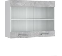 Vicco Meuble de Cuisine Haut vitré R-Line, Béton/Blanc, 80 cm