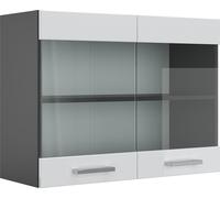 Vicco Meuble de Cuisine Haut vitré R-Line, Blanc Haute Brillance/Anthracite, 80 cm