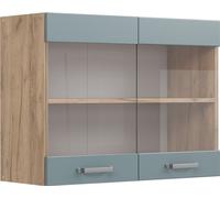Vicco meuble de cuisine haut vitré R-Line, 80 cm, Bleu-gris/Chêne de force doré