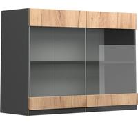 Vicco Meuble de Cuisine Haut vitré R-Line, Chêne de Force doré/Anthracite, 80 cm J-Shape