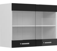Vicco meuble de cuisine haut vitré R-Line, 80 cm, Noir Haute brillance/Blanc