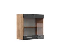 Vicco Meuble de Cuisine Haut vitré R-Line, Anthracite Haute Brillance/Chêne de Force doré, 60 cm