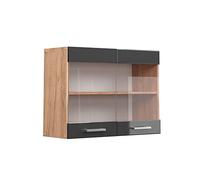 Vicco meuble de cuisine haut vitré R-Line, 80 cm, Anthracite Haute brillance/Chêne de force doré