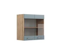 Vicco Meuble de Cuisine Haut vitré R-Line, Bleu-Gris/Chêne de Force doré, 60 cm