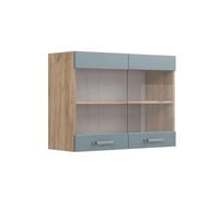 Vicco Meuble de Cuisine Haut vitré R-Line, Bleu-Gris/Chêne de Force doré, 80 cm