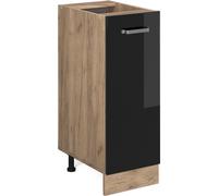 Vicco meuble de cuisine R-Line, 30 cm sans plan de travail, Noir Haute brillance/Chêne de force doré
