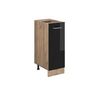 Vicco meuble de cuisine R-Line, 30 cm sans plan de travail, Noir Haute brillance/Chêne de force doré