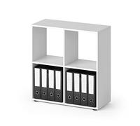 Vicco Meuble de Rangement Cube Tetra, Blanc, 72.6x72cm avec 2 Boxes pliants, pour Le Rangement de Livres et de boîtes de Rangement 30x30 cm