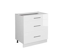 Vicco Meuble de Rangement de Salle de Bain Fame-Line, Blanc Haute Brillance/Blanc, 80 x 81.6 cm avec 3 tiroirs, sans Plan de Travail