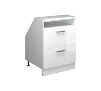 Vicco Meuble de Rangement sous Pente Rion, Blanc Haute Brillance/Blanc | Façade robuste · Profondeur 60 cm · Pieds réglables en hauteur · 2 Tiroirs · ✓ Pour différentes inclinaisons de toit