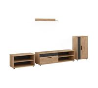 Vicco Meuble-paroi Berno, Chêne doré/Anthracite, Lot de 4 pièces | Lot de 4 pièces, adapté au rangement d'appareils multimédias et d'accessoires