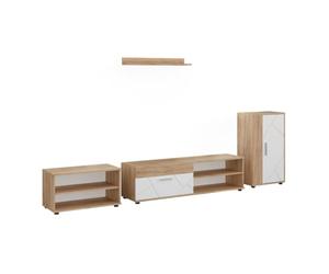 Vicco Meuble-paroi Berno, Chêne doré/Blanc, Lot de 4 pièces | Lot de 4 pièces, adapté au rangement d'appareils multimédias et d'accessoires