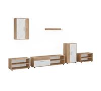 Vicco Meuble-paroi Berno, Chêne doré/Blanc, Lot de 6 pièces | Lot de 6 pièces, adapté au rangement des appareils multimédias et de leurs accessoires