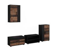 Vicco Meuble-paroi Berno, Noir/Oldstyle | Lot de 4 pièces, à fixer au mur, pour un rangement polyvalent
