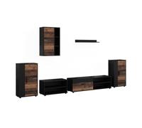 Vicco Meuble-paroi Berno, Noir/Oldstyle | Lot de 6 pièces, adapté au rangement d'appareils multimédias et d'accessoires