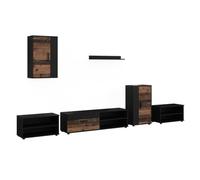 Vicco Meuble-paroi Berno, Noir/Oldstyle, Lot de 6 pièces | Lot de 6 pièces, adapté au rangement des appareils multimédias et de leurs accessoires