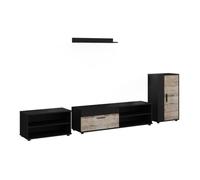 Vicco Meuble-paroi Berno, Noir/Sable Chêne, Lot de 4 pièces