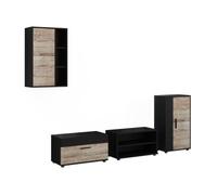 Vicco Meuble-paroi Berno, Noir/Sable Chêne | Lot de 4 pièces, adapté au rangement d'appareils multimédias et d'accessoires