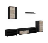 Vicco Meuble-paroi Berno, Noir/Sable Chêne, Lot de 5 pièces