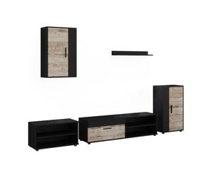 Vicco Meuble-paroi Berno, Noir/Sable Chêne, Lot de 5 pièces | Lot de 5 pièces, adapté au rangement d'appareils multimédias et d'accessoires