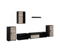 Vicco Meuble-paroi Berno, Noir/Sable Chêne | Lot de 6 pièces, adapté au rangement d'appareils multimédias et d'accessoires