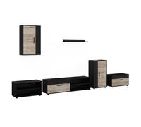 Vicco Meuble-paroi Berno, Noir/Sable Chêne, Lot de 6 pièces | Lot de 6 pièces, adapté au rangement d'appareils multimédias et d'accessoires