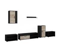 Vicco Meuble-paroi Berno, Noir/Sable Chêne, Lot de 6 pièces | Lot de 6 pièces, adapté au rangement des appareils multimédias et de leurs accessoires