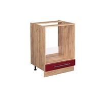 Vicco Meuble pour Four Fame-Line, Rouge Bordeaux Haute Brillance/Chêne de Force doré, 60 cm sans Plan de Travail