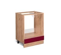 Vicco Meuble pour Four R-Line, Rouge Bordeaux Haute Brillance/Chêne de Force doré, 60 cm sans Plan de Travail