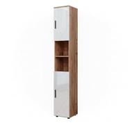 Vicco Meuble Salle de Bain Irma, Blanc Brillant/Chêne doré, 30x192cm avec Portes, et Compartiments Ouverts, pour Le Rangement des Accessoires de Salle de Bain et Compatible avec la série Irma