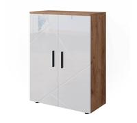 Vicco Meuble Salle de Bain Irma, Blanc Brillant/Chêne doré, 60x81cm, pour Le Rangement dans la Salle de Bain et Compatible avec la série Irma