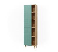 Vicco Meuble de Rangement de Salle de Bain Rudi, Vert Menthe/Chêne, 56 x 193 cm avec Portes, et Compartiments Ouverts