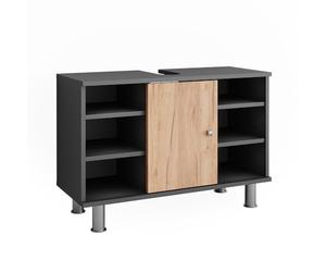 Vicco Meuble sous lavabo Fynn, Anthracite/chêne doré, 80x54cm | pour le rangement dans la salle de bain avec découpe pour siphon