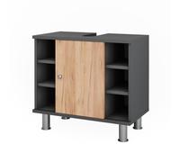 Vicco Meuble sous lavabo Fynn, Chêne doré/Anthracite, 60x54cm | avec 6 étagères, avec découpe pour siphon et étagères ouvertes