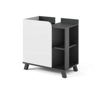 Vicco Meuble sous lavabo Karen, Anthracite/Blanc, 60x65cm avec Porte et Compartiments Ouverts, avec découpe pour Siphon pour Installation sous Le lavabo