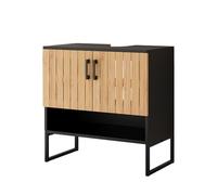 Vicco Meuble sous lavabo "Vayra", Bambou, 60x65.5cm | 2 Portes · 2 compartiments · Découpe pour siphon · Intérieur spacieux · Rangement bien organisé